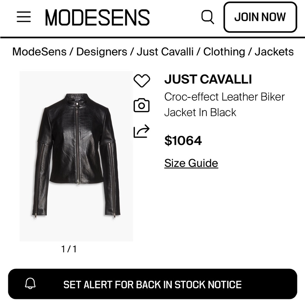 NWT - JUST CAVALLI CROC-EFFECT LEATHER BIKER JACKET IN BLACK - Size 40 IT - XS/S - Picture 2 of 9